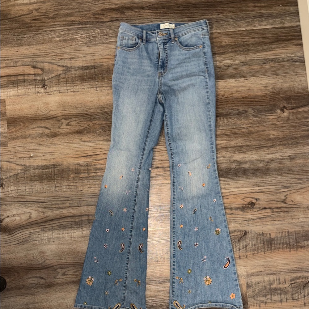 Jessica Simpson Light Blue Flare Jeans with Floral Embroidery